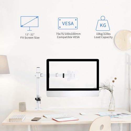 Suptek Single Monitor Arm Desk Mount Fully Adjustable Monitor Stand for 1 / One Screen up to 13" to 32" Extra Tall 15.75 inch Pole,VESA 75x75mm or 100x100mm,White (MD9421W) - color: White, size: 15.75" Tall