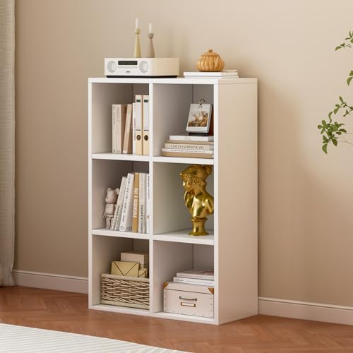 OSCHF 6-Cube Storage Shelf Bookcase - Wooden 3-Tier Floor Standing Open Bookshelf for Home and Office, Display Cabinet, Warm White - color: Warm White, size: 6-Cube