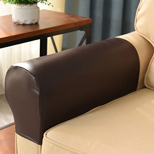 vctops Waterproof Faux Pu Leather Armrest Covers Vintage Stretch Arm Covers for Chairs Couch Sofa Armchair Slipcovers for Recliner Sofa 2pcs, Dark Coffee - color: Dark Coffee
