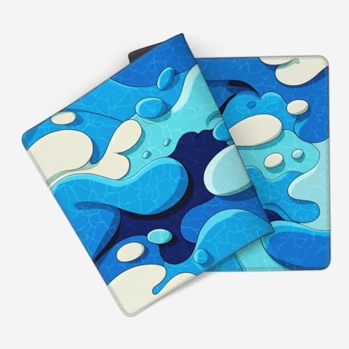Extended Gaming Mouse Pad, Blue Wave Pattern Design, 35.4 x 15.7 Inches, Anti-Slip Rubber Base, Stitched Edges, Rectangular Desk Mat for Gaming and Office - color: Blue Waves