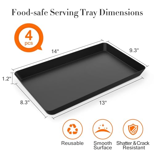 WOWBOX 4 pcs Serving Tray for Entertaining, Serving Platters for Snacks, Fruit, Cookies, Dessert, Reusable Plastic Trays for Serving Food and Pantry Organization in Kitchen & for Parties, (Black) - color: Black