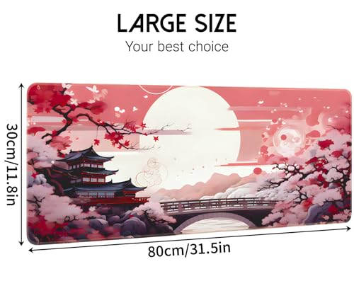 FreeNook Japanese Large Gaming Mouse Pad 31.5 x 11.8 in Computer Mouse Pad Anime Gaming Mousepad, Expanded Architecture Cute Desk Pad with Nop-Slip Suitable for Home Office - color: Cherry Tree, size: 31.5L x 11.8W inches