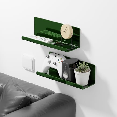 PAVSTINE Adhesive Floating Shelves for Wall No Drilling, 12 Inch Acrylic Self Adhesive Shelves, Stick on Shelves, Dorm Wall Shelf, for Bathroom, Kitchen, Bedroom, Office, Gaming Room, Green - color: Green
