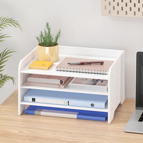 Bamboo Desk Organizer Mail Holder Countertop Letter Tray File Organizer for Desk Letter Sorter Paper File Storage for School Home Office Supplies - color: White, size: Small
