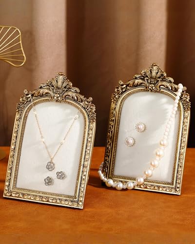 Wonderjune 2 Pcs Gold Jewelry Display Frame Vintage Jewelry Stand 10″, 7″ Resin Necklace Organizer Ring Holder Earring Tray for Photography Props Women Wedding Gifts(White,Small,Elegant) - color: White, size: Small, style: Elegant