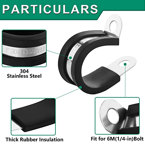 OURU 30pcs 3/16 Inch Cable Clamp,304 Stainless Steel Rubber Coated Cushioned Insulated Cable Clamps-Metal Wire Clamps,Pipe Clamps for Tube,Lines(Black,5mm) - size: 30pcs - 3/16"