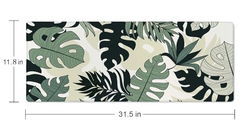 Linear Tropical Leaves Desk Mat, Extended Big Mouse Mat for Home and Office, Large Gaming Mousepad Laptop Keyboard Mat with Non-Slip Rubber Base, Stitched Edges (31.50"x11.8"x0.12") - color: Linear Tropical Leaves