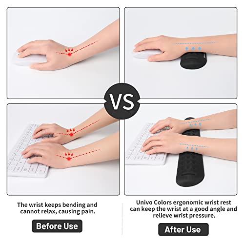 Univo Colors Black Keyboard Wrist Support and Mouse Wrist Rest Set, Made of Memory Foam Soft Gel, Ergonomic Pad for Computer, Laptop, Mouse, Office, Gaming - color: Kw_black, style: Wrist Rest for Keyboard & Mouse