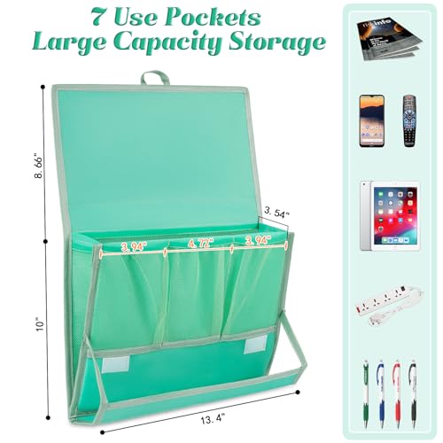 Bedside Caddy Bedside Storage Organizer Bedside Organizer with Power Strip Holder and 2 Adjustable Straps for Home Bunk Bed College Dorm Sofa (Green) - color: Green