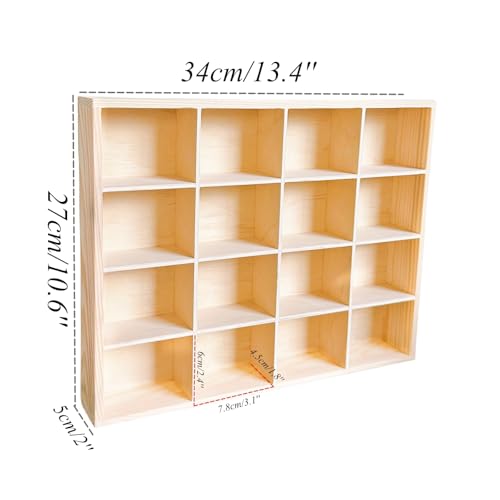 1 Pcs 13.4''x10.6''x2'' Wooden Storage Divider Box Showcase Display Organization Tray Display Holder Tabletop Box with 16 Compartments for Home Craft Office Kitchen Storage - color: Natural Wood, size: 16 Compartments