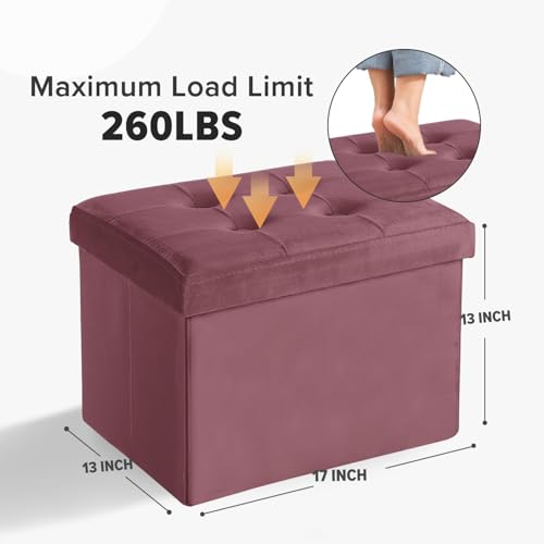 LINMAGCO Storage Ottoman Folding Foot Stool Velvet Footrest with Padded Modern Ottoman with Storage for Living Room Puppy Step Stool 17x13x13in(Jelly Pink) - color: Deep Pink(velvet), size: 13"D x 17"W x 13"H