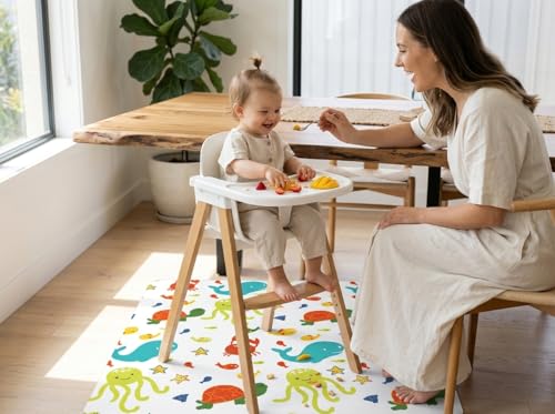 Splat Mat for Under Highchair/Arts/Crafts, WOMUMON Baby Reusable Waterproof Anti-Slip Floor Splash Mat, Portable Play Mat and Table Cover (51", Seaworld) - color: Undersea World