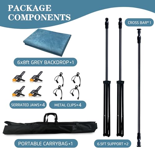 6.5x6.5 ft Photo Backdrop Stand with 6Wx8H ft Abstract Backdrop,Light Blue | 2-in-1 Portable, 6.5Wx6.5H ft Adjustable Stand, 6Wx8H ft Abstract photography background, 8 Clamps, Storage Bag Included - color: Light Blue, size: 6x8ft
