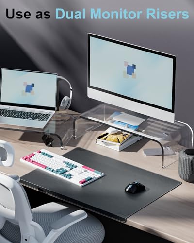 Acrylic Dual Monitor Stand Riser 2 Tier, Modular Laptop Stand for Desk, Multifunctional Desktop Organizer Shelf for PC, iMac, Printer, Detachable Monitor Stand for Office or Home, Clear - color: Clear, size: 20.3 in