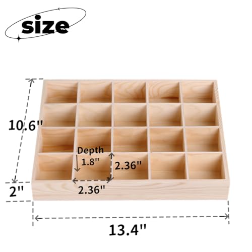 1 Pcs 13.4''x10.6''x2'' Wooden Storage Divider Box Showcase Display Box Organization Tabletop Box Tray Display Holder with 20 Compartments for Home Craft Office Kitchen Storage - color: Natural Wood, size: 20 Compartments