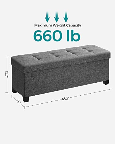 SONGMICS Storage Ottoman Bench, Foldable Foot Rest with Legs, 15 x 43 x 15.7 Inches, End of Bed Bench, Storage Chest, Load up to 660 lb, for Living Room, Bedroom, Entryway, Slate Gray ULSF018G01 - color: Dark Gray, size: 15"D x 43"W x 15.7"H