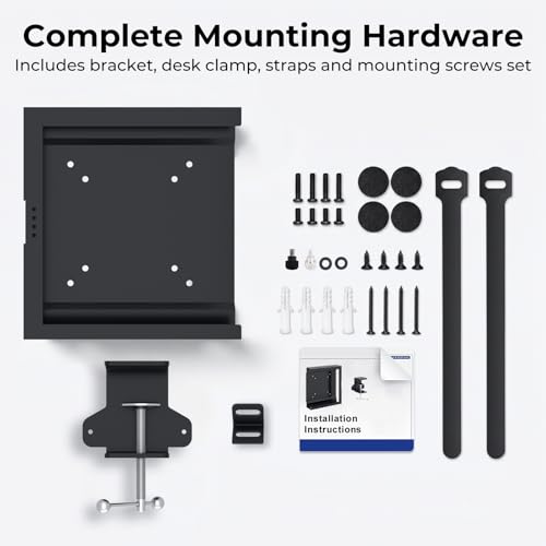 Mini PC Mount for HP with Desk Clamp Micro PC VESA Wall Under Desk Mount and C-Clamp Desktop Mount for HP EliteDesk 800 805 705, Pro Mini 400 260, ProDesk 600 400 405 Mini PC Wall Mount