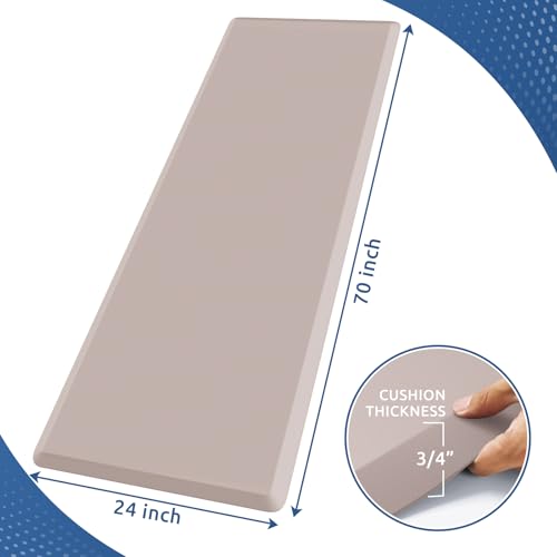 KitchenClouds Kitchen Mat Cushioned Anti Fatigue Rug 24"x70" Water Resistant, Non Slip, Standing and Comfort Desk/Floor Mats for House Sink Office (Khaki) - color: Khaki, size: 70"L x 24"W x 0.8"Th