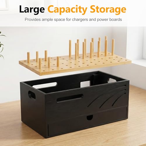 Homde Bamboo Charging Station Organizer: 2 Layer Charger Holder with Drawer for Office Home - Electronic Docking Stand for Multiple Devices, Tablets, Phones (Black) - color: Natural and Black