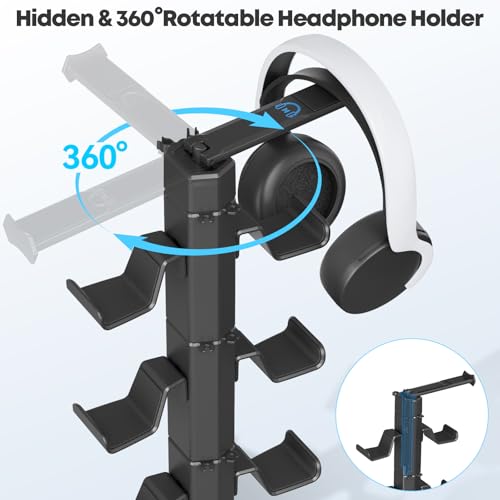 Gaming Controller & Headset Holder Stand for Desk, with Charger Cable Organizer Headphone Stand for PS5/ Xbox/ PS4/ Switch, Metal Base Controller Hook for Storage with 360° Rotatable Hanger- 6 Tiers - size: 6 Tiers