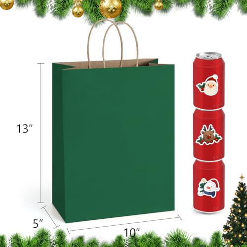 BagDream Large Paper Bags with Handles Bulk 10x5x13 100Pcs Forest Green | Kraft Paper, Recycled, Large Gift Bags for Christmas, Thanksgiving, Outings, Forest Theme, Craft, Retail, Grocery, Shopping - color: Forest Green