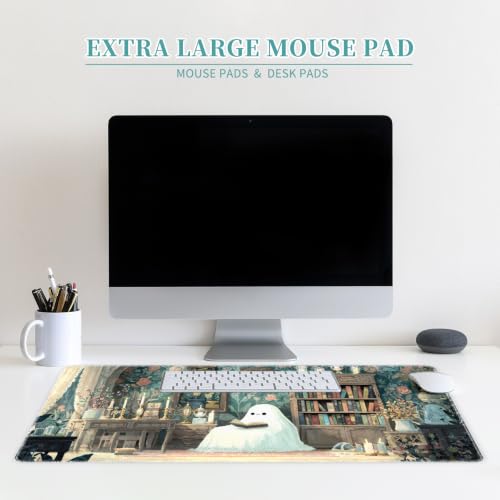 Large Mouse Pad, Big Gaming Mousepad, Desk Mat for Desktop, Thick Non-Slip Waterproof Rubber Base, Mouse Pads for Office, Computer, Keyboard, Laptop 31.5x11.8 in, Cute Ghost Reading - color: Cute Ghost Reading, size: 31.5" x 11.8"