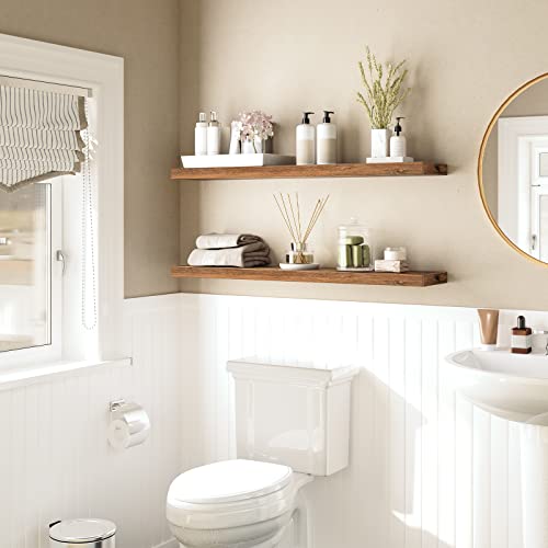 HOOBRO Floating Shelves for Wall, Wall Mounted Shelf Set of 2, 39.4" Hanging Shelf with Invisible Brackets, for Wall in Bathroom, Bedroom, Toilet, Kitchen, Living Room, Rustic Brown BF100BJP201G2 - color: Rustic Brown, size: 39.4 Inches