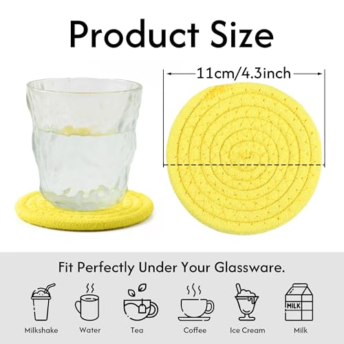 Coasters Set of 4 for Drinks, Cotton Woven 4 Colors Absorbent Boho Coasters for Home Decor Cups - Hot or Cold Drink Thickened (Lemon Yellow) - color: Lemon Yellow