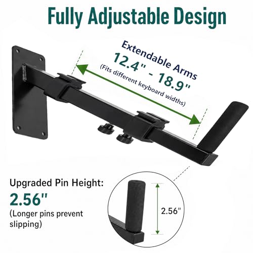 Musical Keyboard Wall Mount, 12.5-19" Telescopic Piano Keyboard Stand Holder, Versatile Wall-Mounted Musical Instrument Display Rack for Synth, MIDI, Electric Piano (1 Pair)