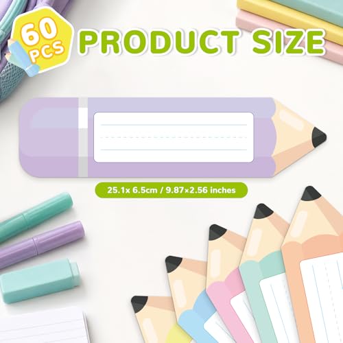 60Pcs Pastel Pencils Desk Name Tags for Classroom Back to School Photo Name Plates Students Label Sticker with Photo for Teacher Supplies Classroom Nursery First Day of School Party Decorations