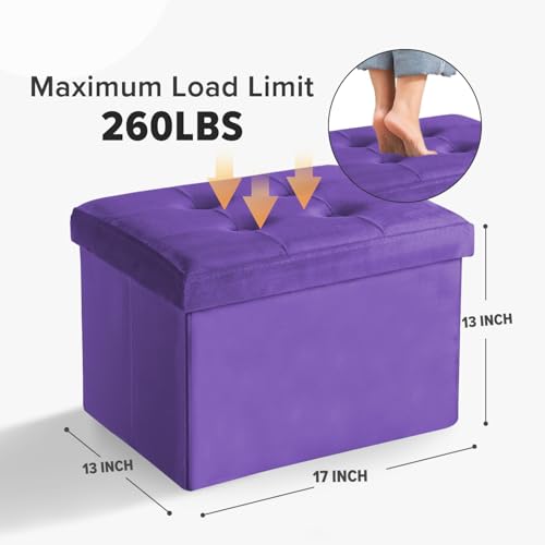 LINMAGCO Storage Ottoman Folding Foot Stool Velvet Foot Rest with Padded Modern Ottoman with Storage for Living Room Puppy Step Stool 17x13x13in(Purple) - color: Purple(velvet), size: 13"D x 17"W x 13"H