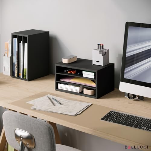 Ballucci Paper Organizer, 3-Tier Stackable Wood Desk Organizer, Document File Organizer and Mail Sorter with Adjustable Storage Shelves, Black - color: Black, size: 3 Tier Standard