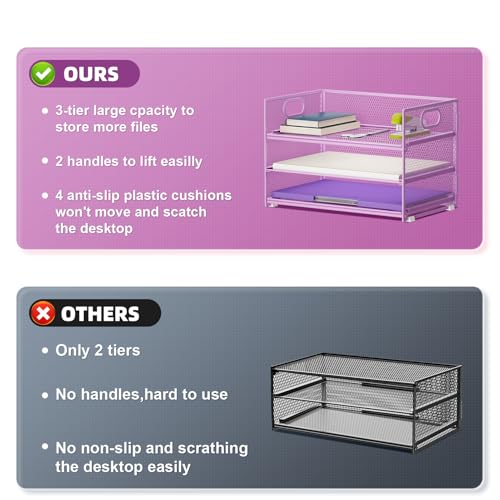 Marbrasse 3 Tier Paper Organizer Letter Tray, Mesh File Organizer with Handle, Paper Sorter Desk Organizer for Home Office Supplies - 2p Purple - color: Purple - 2p