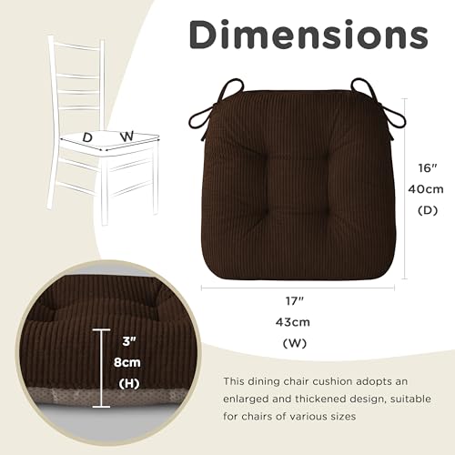 AddGrace Chair Cushions for Dining Chairs Set of 2 Non-Slip Kitchen Seat Cushions with Ties Tufted Thick Seat Pads for Indoor Kitchen Dining Furniture 17"x16"x3" Dark Brown - color: Dark Brown