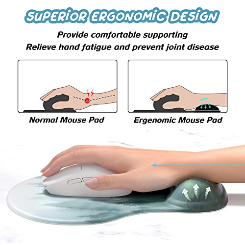 Hsurbtra Ergonomic Mouse Pad with Wrist Rest Support, Gel Mouse Pads with Non-Slip PU Base, Pain Relief Memory Foam Computer Mat, Cute Office Supplies Desk Decro Accessories, Black Forest - color: Black Forest, size: Normal