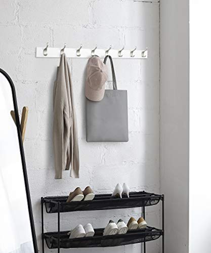 Amazon Basics Wall Mounted Modern Coat Rack for Entryway and Bedroom with Versatile Storage Hooks, Rectangular, 8-Hook, White | Rectangular