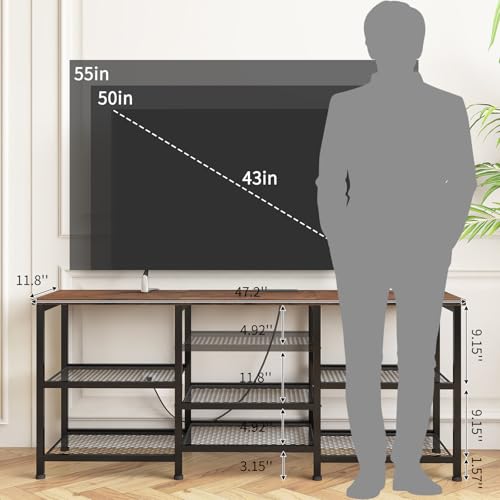 YGEOMER TV Stand for Living Room TVs Up to 50 Inches, Entertainment Center with Power Outlet and LED Lights Open Storage Shelves, TV Console for Bedroom, Rustic Brown - color: Rustic Brown