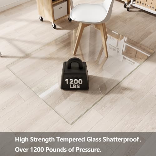 Koonmi Glass Chair Mat for Carpet, Tempered Glass 40"x60" Office Chair Mat, Glass Chair Mat with Rounded and Polished Edges, 4 Non‑Slip Pads, Smooth Rolling for Carpet Hardwood Floor Protection - color: Transparent, size: 40"x60"