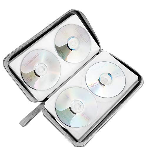 Siveit CD Case, 80 Capacity Hard Plastic DVD Case Portable Zipper CD/DVD Wallet Holder Storage Disc Binder Album Bag for Car Home Travel(Black) - color: Black