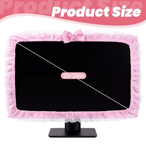 BowKnot Pink Monitor Cute Computer Monitor Cover Dust Cover Protector Lovely Computer Accessories PC Covers Elastic for 23''-26'' LCD TV PC Laptop Screen Decoration
