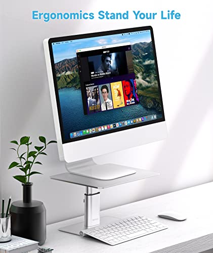 BoYata Monitor Riser Stand, Adjustable Height Metal Desktop Stand Storage Organizer Compatible with TV, PC, Laptop, Computer, iMac, and All Screen Display-Silver - color: Silver