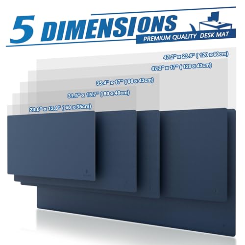 K KNODEL Large Office Leather Desk Mat, Mouse and Keyboard Pad, Computer and Laptop Mat, Desktop Protector and Cover, Writing Pad and Blotter (47.2"x23.6", Dark Blue) - color: Dark Blue, size: 47.2" x 23.6"