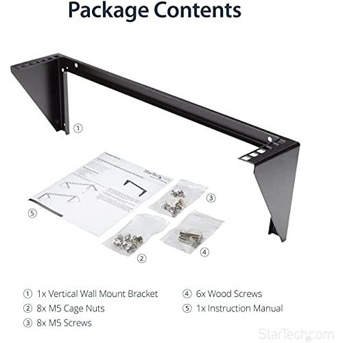 StarTech 2U Vertical Wall-Mount Rack Bracket, 19in, 125lb, TAA (RK219WALLV) | Open-frame L-shaped bracket for network, Server, Data and AV equipment, EIA-310, 56.7kg, W/hardware - size: 2U