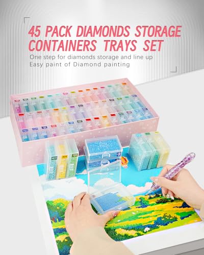 forever young 45pcs Diamond Painting Storage Containers Trays, Diamond Art Accessories Diamond Painting Trays with Lids, 2-in-1 Storage, Bead Storage & Line-Up, Box Package - size: 45pcs Storage set