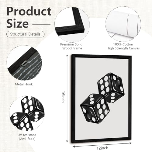 Black White Aesthetic Wall Art Decor 8 Ball Canvas Poster Y2k Cool Dice Pictures Black White Room Decor Trendy Poker Poster Prints Retro Painting Artwork for Apartment Dorm 12x16 Inch Wood Framed 3Pcs - color: 8 Ball Prints, size: 12x16 Inch Framed