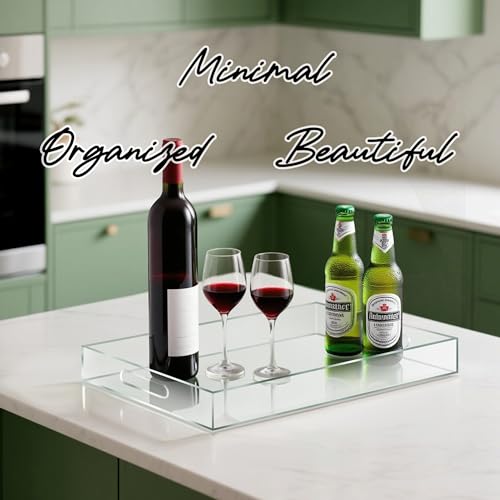 Clear Acrylic Serving Tray with Handles-Butler Trays for Coffee Table, Snacks,Breakfast in Bed, Kitchen Countertop,Vanity,Makeup Organizer,Ottoman (Clear, 12x20 Inch) - color: Clear, size: 20" x 12" x 2"