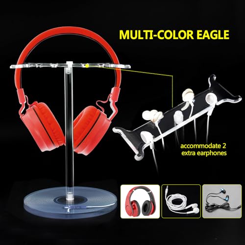 Clear Acrylic Headphone Stand with Patterned Base – Universal Holder for AirPods Max, Gaming & Wireless Headphones – Space-Saving Desk Organizer for Home & Gaming Setup (Black Record/LP) - style: Black Record/LP