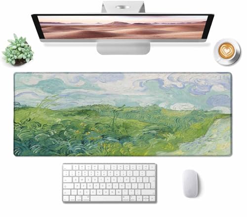 Large Extended Gaming Mouse Pad with Stitched Edges, Non-Slip Rubber Base Mouse Pad for Office, Computer, Keyboard, Laptop and Home Desk Pad 31.5X11.8 Inch Vincent Van Gogh Green Wheat Fields - color: Vincent Van Gogh Green Wheat Fields, size: 31.5" x 11.