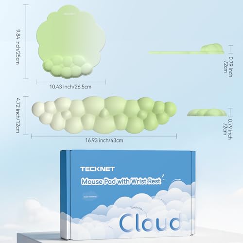 TECKNET Cloud Wrist Rest & Ergonomic Mouse Pad, Cloud Keyboard Wrist Rest with Non-Slip Base, PU Leather Memory Foam Wrist Pad for Keyboard and Mouse, Pain Relief for Typing, Gaming, Green - color: Green
