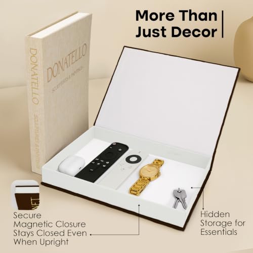 Decorative Books for Home Decor - Set of 2 Faux Books for Decoration with Secure Magnet Closure for Photo Storage and as a Keepsake Box, Coffee Table or Bookshelf Decor (Black - Beige) - color: Coffee Black - Beige